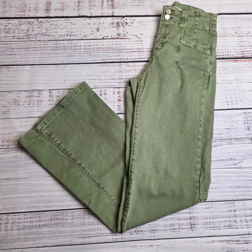 Altar'd State Olive Green High Rise Flare Pants Size 26 ALT-F1382OL-F24 Wide Leg